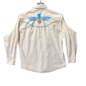 VTG Ely Diamond Thunderbird Western Shirt White Pearl Snap Korea 1980's Large